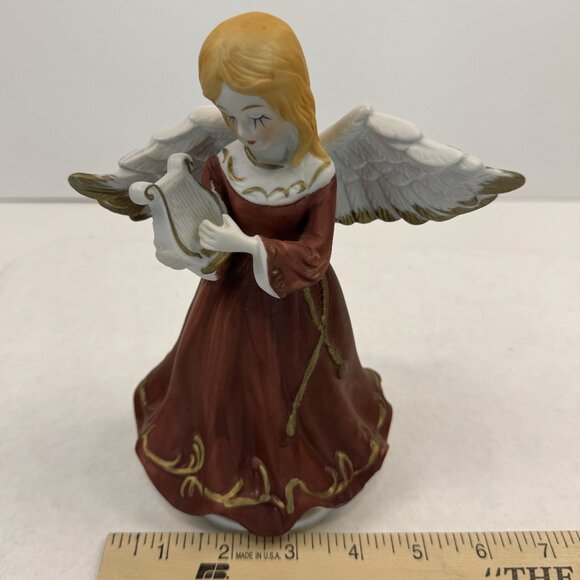 Vintage Bisque Angel Musical Figurine 7" Harp Taiwan Hark The Herald Angels Sing - Picture 12 of 16